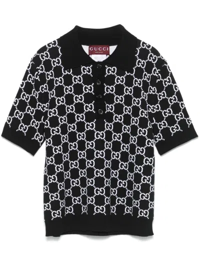 Gucci Gg Wool Jacquard Reversible Polo Shirt In Black