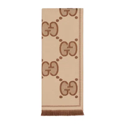 Gucci Gg Wool Jacquard Scarf In Beige