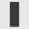 Gucci Men Grey Scarf With All-over Gg Motif And Fringed Hem In Wool Man In Black