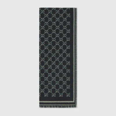 Gucci Gg Wool Jacquard Scarf In Black