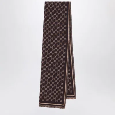 Gucci Gg Wool Jacquard Scarf In Black