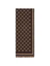 Gucci Patterned Rectangular Wool Scarf In Brown
