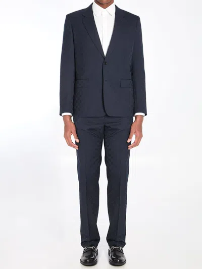 Gucci Gg Wool Jacquard Suit In Blue
