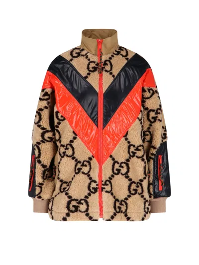 Gucci Gg Wool Jersey Zip Jacket In Beige