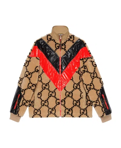 Gucci Gg Wool Jersey Zip Jacket In Beige