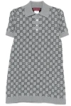 Gucci Grey Dress With Wide Collar And All-over Gg Motif In Wool Woman In Gray