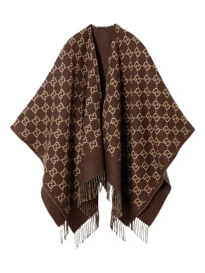 Gucci Gg Wool Poncho In Brown