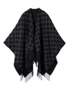 Gucci Black Cape With Fringed Hem In Gg Wool Jacquard Woman In Black