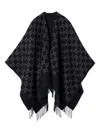 Gucci Black Cape With Fringed Hem In Gg Wool Jacquard Woman In Black