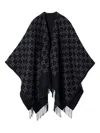 Gucci Black Cape With Fringed Hem In Gg Wool Jacquard Woman In Black