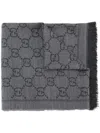 Gucci Gg Jacquard Pattern Knitted Scarf Women In Gray
