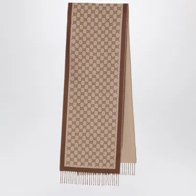Gucci Gg Wool Scarf In Brown