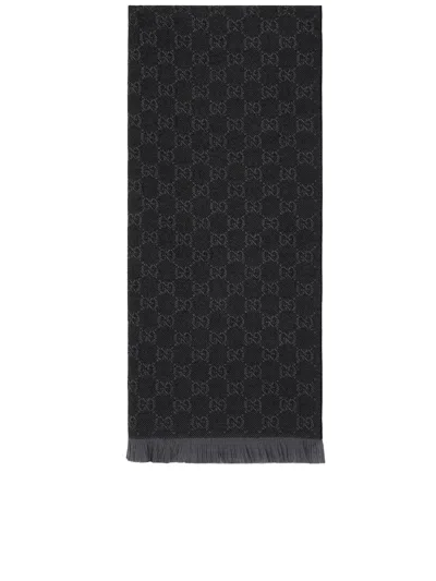 Gucci Gg Wool Scarf In Black