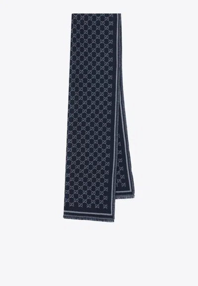 Gucci Gg Wool Scarf In Blue