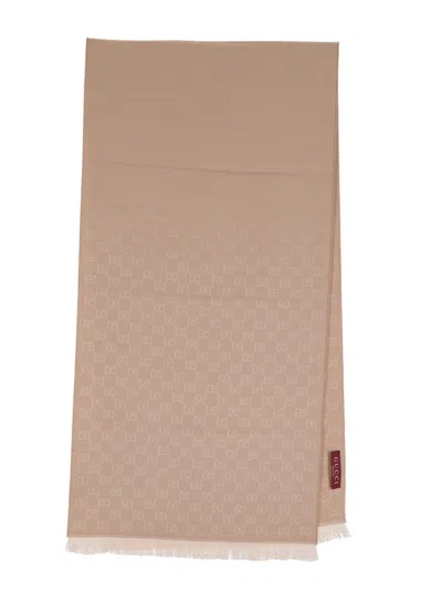 Gucci 'gg' Wool Scarf In Brown
