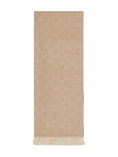 Gucci Gg Wool Scarf In Brown