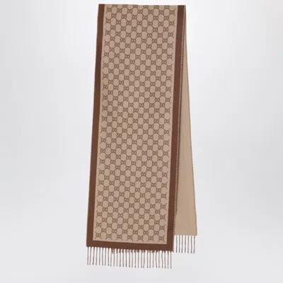 Gucci Gg Wool Scarf In Camel