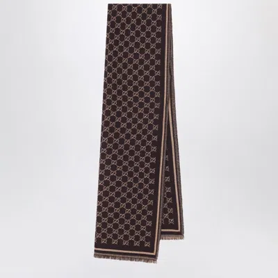 Gucci Gg Wool Scarf Coffee/beige Men In Brown