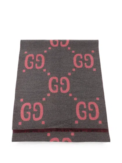 Pre-owned Gucci Gg Wool Scarf In Gray