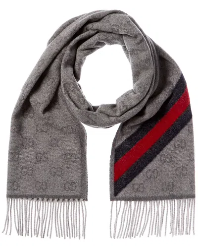 Gucci Gg Wool Scarf In Grey