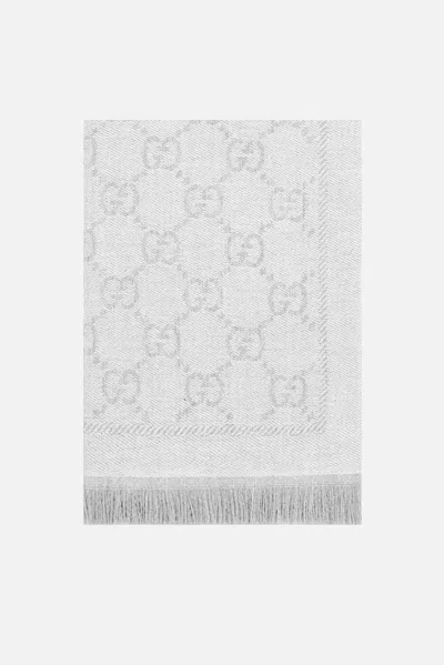 Gucci Gg Wool Scarf In Light Grey