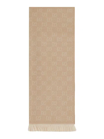 Gucci Gg Wool Scarf In Nude
