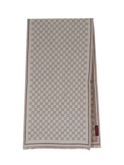 Gucci 'gg' Wool Scarf In Sand