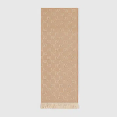 Gucci Gg Wool Scarf In Brown