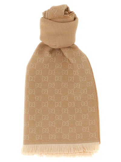 GUCCI GG WOOL SCARF SCARVES AND FOULARDS BEIGE