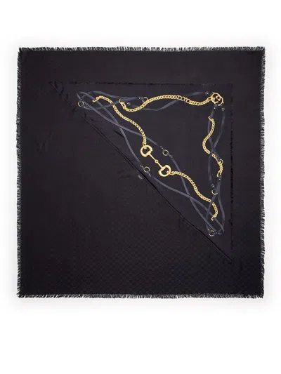 Gucci Gg Wool Silk Jacquard Cape In Black