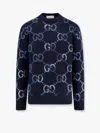 Gucci Blue Sweater With Gg Intarsia Knit In Wool Blend Man