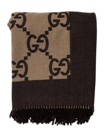 Pre-owned Gucci Gg Wool Throw Blanket In Brown