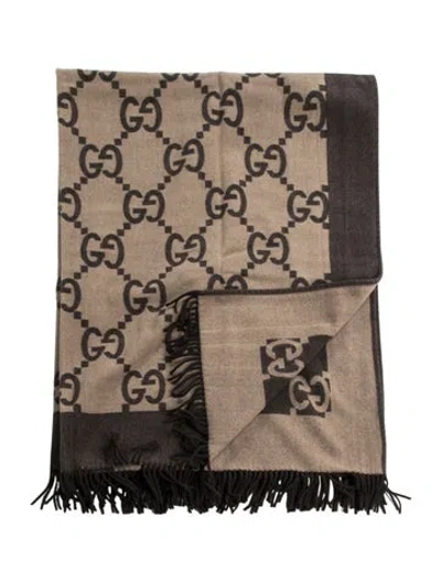 Pre-owned Gucci Gg Wool Throw Blanket In Brown
