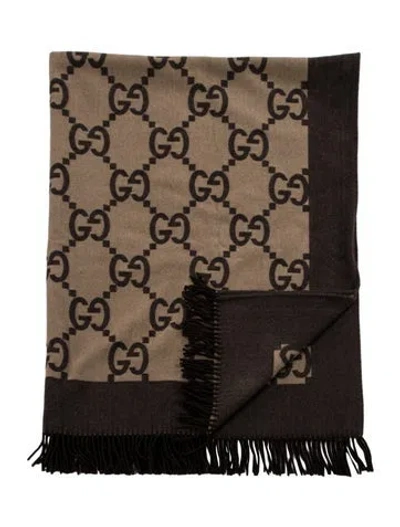 Pre-owned Gucci Gg Wool Throw Blanket In Neutral
