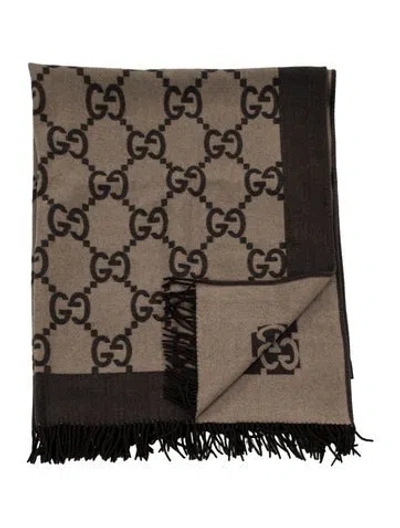 Pre-owned Gucci Gg Wool Throw Blanket In Neutrals