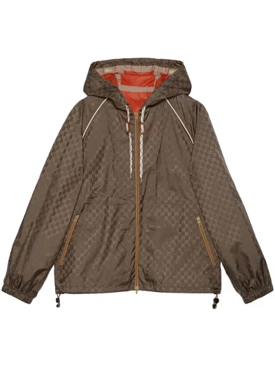 Gucci Double G Slouch-hood Jacket In Brown