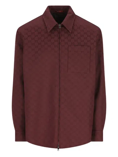 Gucci Gg Zip-up Jacket In Red