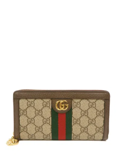 Pre-owned Gucci Gg Zipper Long Wallet In Neutrals