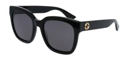 Pre-owned Gucci Gg0034sn 001 Black/black Gray Square Women Sunglasses