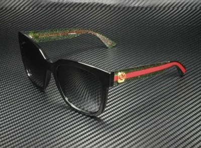 Pre-owned Gucci Gg0034sn 002 Black/green Square 54 Mm Women's Sunglasses In Gray