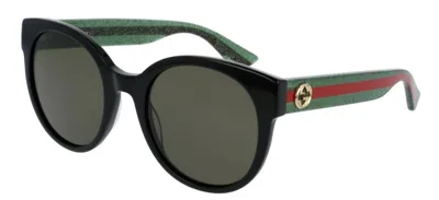 Pre-owned Gucci Gg0035sn 002 Black/black Green Round Women Sunglasses