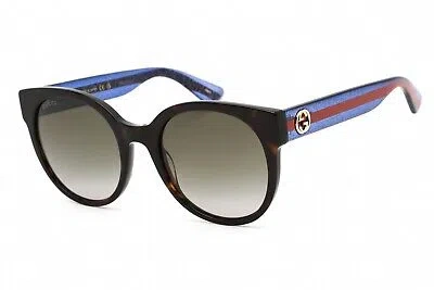Pre-owned Gucci Gg0035sn 004 Sunglasses Havana Blue Frame Brown Gradient Lenses 54mm