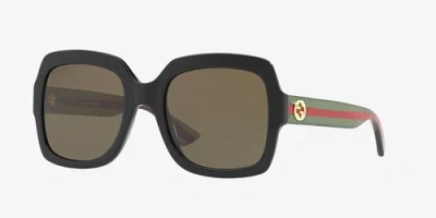 Pre-owned Gucci Gg0036s 002 54 Womens Square Sunglasses Black/brown