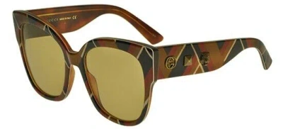 Pre-owned Gucci Gg0059s 55m Brown Multicolor/yellow 003 Ag Large Frame Sunglasses $795
