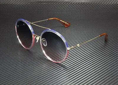 Pre-owned Gucci Gg0061s 023 Round Oval Gold Shiny Gold Blue 56 Mm Women's Sunglasses In Double Gradient Blue/pink