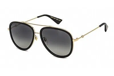Pre-owned Gucci Gg0062s 011 Sunglasses Gold Black Frame Polarized Grey Gradient Lense 57mm In Gray