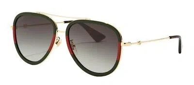 Pre-owned Gucci Gg0062s 57 Grey & Gold Sunglasses 57mm In Gray
