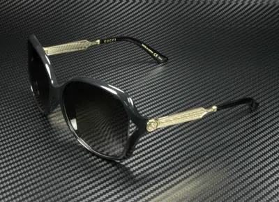 Pre-owned Gucci Gg0076s 002 Round Oval Black Grey Women's Sunglasses 60 Mm In Gray