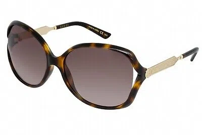 Pre-owned Gucci Gg0076s 003 Sunglasses Havana Gold Frame Gray Lenses 60mm In Brown