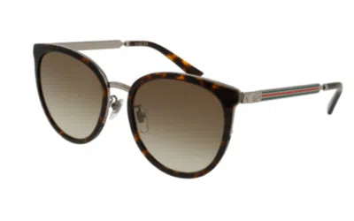 Pre-owned Gucci Gg0077sk 003 Havana Silver/brown Gradient Round Women's Sunglasses
